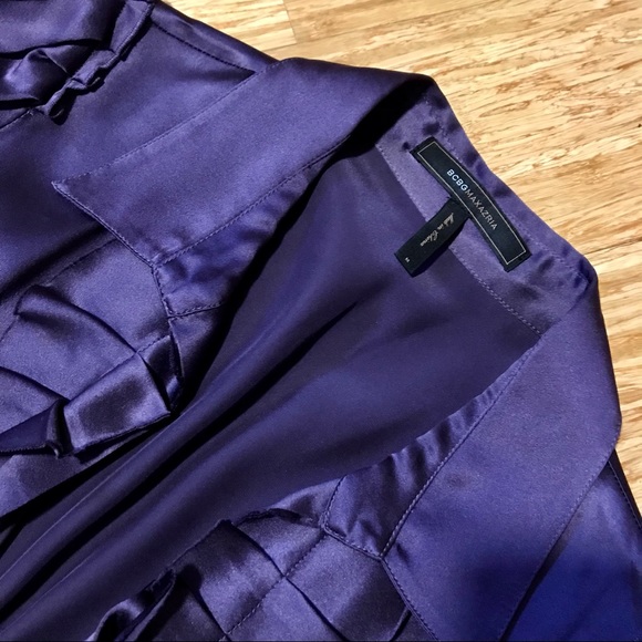BCBG Max Azaria Purple Silk Deep V Ruffled Blouse - Picture 2 of 9